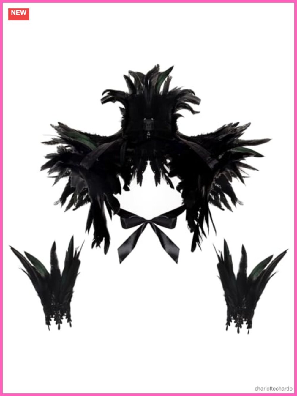 Feather Shawl Wrist Cuff Set Witch Costume Accessory Women